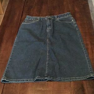 Dark wash denim midi skirt